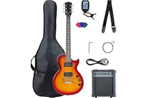 McGrey Rockit Single Cut Set Complet Guitare Électrique (8 pièces pour débutants avec guitare, amplificateur, cordes de rechange, housse, accordeur, médiators, sangle et câble) Orange Burst