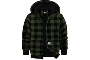 zitysport Boy Fleece Hoodie Kids Winter Plaid Fleece Full-Zip Hoodie Fleece Lined Sherpa Sweatshirt Boy's Jacket Soft Warm Hooded Flannel Jacket for Children