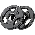 PhysKcal Olympic Weight Plates with Rubber Finish 2’’ Opening and Tri-Grips, Black Barbell Plates Discs for Lifting and Strength Training, Solid Cast Iron Core Weights Set for Barbell, 1.25kg - 20kg