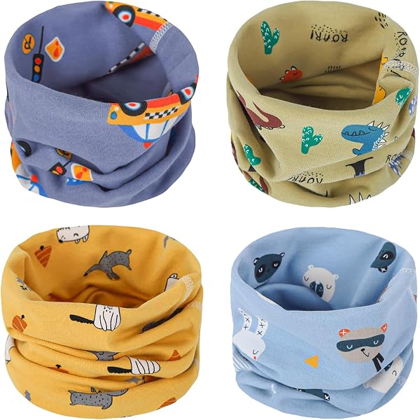 2 Tours De Cou Enfants En Coton – Snood Sans Cordon – Motifs Cactus/girafe – Pour Garçons Et Filles – Automne/hiver