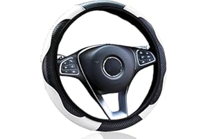 YUJINGTING Car Steering Wheel Covers Leather, Steering Wheel Cover Universal 37-38cm Anti-Slip Breathable Carbon Fiber Leather Sports Elastic Without Inner Ring Car Interior Accessories Black White
