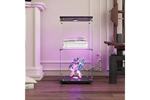 BRYXR Glasvitrine,Sammlervitrine,Glas Vitrine mit 1 Türen 2 Einlegeböden, mit LED und Schloss, Transparente Vitrine, Geeignet für Wohnzimmer, Schlafzimmer, Büro Glasvitrine(Schwarz, 2 Etagen, 1 Tür + LED)