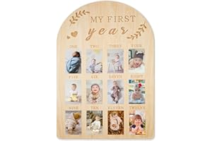 NQEUEPN Cadre Photo Bébé, My First Year Affichage Photo Affichage Photo en bois personnalisé 12 Mois Cadre Photo Nouveau-Né pour Décorations de Chambre d'Enfant d'Anniversaire de Bébé Garçon Fille