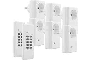 Mumbi - Funksteckdose für den Innenbereich, 6 ferngesteuerte Steckdosen und 2 Fernbedienungen, 4 Kanäle, 1100 W, weiß ZA-UZ- Mumbi -6FSD-FS600, Stecker Typ F, nicht kompatibel mit Stecker Typ E