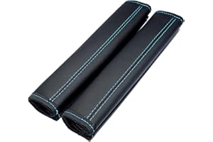 L&P Car Design GmbH 2 Stück Gurtschoner Gurtpolster Schulterpolster echtes Leder Echtleder Schulterschoner Schoner Polster Gurt Schulter (2 Stück Schwarz mit türkiser Naht)