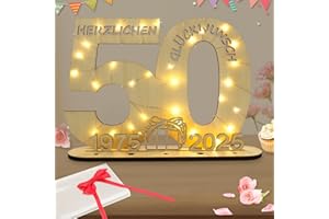 Seutgjie Deko 50 Geburtstag Frau Mann, Geldgeschenke Geburtstag 50 Originelle Holz Schild Gästebuch mit LED Lichterkette für Männer Frauen Goldene Hochzeit Jubiläum Tischdeko 1975-2025