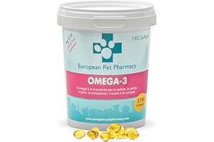 European Pet Pharmacy Olio di pesce Omega 3 per Cani/Gatti 180 Capsule Gel Morbide