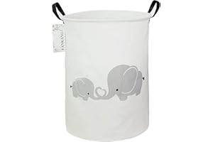 FANKANG Laundry Hamper Storage Bins Nursery Hamper Canvas Foldable with Waterproof PE Coating Large Storage Baskets for Kids Toys Room, Nursery, Home,Gift Basket, Office, Bedroom (Gray Love Elephant)