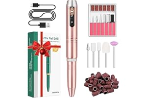 ‎WEIYI WEIYI Nagelfräser,Elektrischer Nagelfräser mit 11 Aufsätzen und 26 Schleifbändern，Wiederaufladbarer Fräser für Gelnägel, Elektrische Nagelfeile für professionelle Maniküre und Pediküre（Golden）…