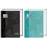 Oxford, A4 Notebooks, Pack of 2 A4 Microperforated Notebooks Europeanbook 1, Extra Cover, Spiral, 5 x 5 Squares, Ice Mint and