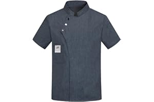 GENERIC Chef Jacket Lightweight Short Sleeve Comfort Workwear Men Women Chef Top Short Sleeves Stand Collar Solid Color Pocket Buckle Catering Work Clothes Plus Size Bakery Uniform Shirt