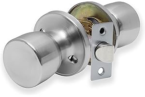 XFORT Tulip Passage Knob – Poignée de Porte Ronde Américaine avec Serrure Simple – Bouton de Poignée Rotatif pour Portes Intérieures en Bois – Finition Chrome satiné– Kit Complet