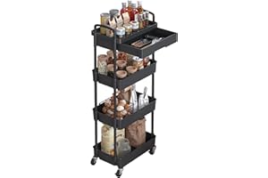 Dttwacoyh,1 Stück 4 Tier rollwagen mit schubladen, servierwagen mit Rollen, schönheit und Haar kunststoffschale, metallrohr und metallräder rollwagen, servierwagen für, Wohnzimmer, küche, schwarz