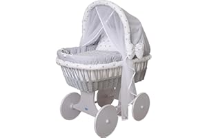WALDIN BABY COLLECTION WALDIN Landau/Berceau bébé Complet, XXL, 24 modèles Disponibles, Cadre/Roues Gris laqué, Couleur du Tissu Gris/étoiles Gris