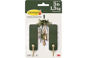 Command Medium Wall Hooks, Rosemary Green, 2 Hooks, 4 Strips, Damage-Free Hanging with Adhesive, No Tools Great for Hanging Home Decor, Holds up to 1.3kg