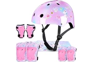 MHJY Casque Velo Enfant Casque Protection Trotinette Filles et Garçons Licorne Genouillères et Coudières Réglables Équipement de Protection pour Roller Scooter Skateboard Moto 3-8 Ans