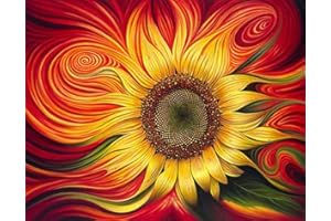 YEESAM ART Paint by Numbers for Adults Kids, Abstract Sunflower, Red Fire Flower Floral 16x20 Inch Linen Canvas Acrylic DIY Number Painting Kits Wall Art Decor Gifts (Without Frame)