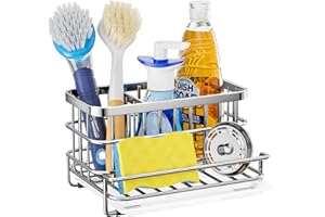 HapiRm Kitchen Sink Organiser Silver - 4 in 1 Sink Tidy with Removable Drip Tray, Stainless Steel Kitchen Sink Caddy for Dish Brush, for Countertop Storage & Organisation