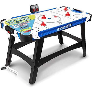 SereneLife Air Hockey Table –Hockey Table with Built-in Scorettracker and Puck Dispenser- Digital LED Scoreboard and Accessories