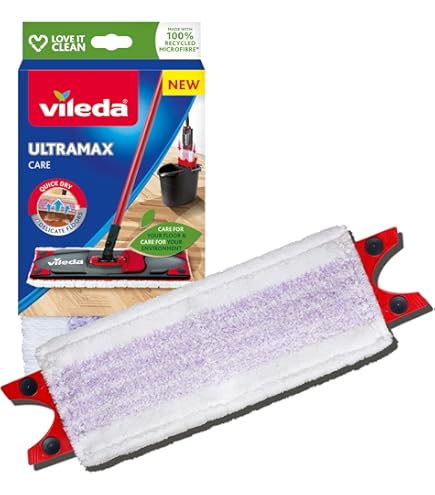 Vileda Ultramax Care Set Completo Lavapavimenti: Mocio In Microfibra 100% Riciclata + Secchio Con PowerPress - Per Parquet E Laminato