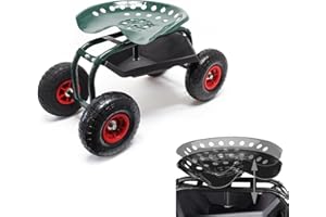 ECOVELO Garten- und Werkstattwagen mit Sitzfläche belastbar bis 150 kg | Gartenstuhl mit 4 pneumatischen Rädern