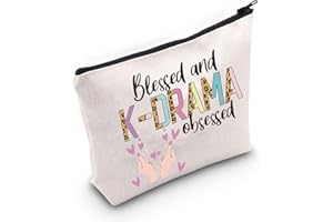 LEVLO Bolsa de maquillaje coreano para amantes del drama K-Drama, regalo bendecido y obsesionado con K-DRAMA, bolsa de maquillaje con cremallera para mujeres y niñas, Blessed And K-DRAMA, Bolsa de