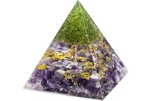 Nupuyai Améthyste Naturelle Pyramide de Cristal Arbre de Vie pour la Relaxation, Générateur d'énergie d'orgone en Pierres de Puce de Cristal pour la Méditation Reiki et Bureau Décor, 6x6x6 cm