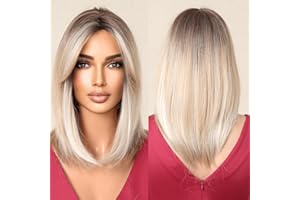 ‎TESTAR testar Blonde Perücke Für Frauen Schulter Lange Geschichtetes Haar Kurze Glatte Bob Perücken Synthetische Hitzebeständige Perücke Leimlose Perücke Für Den Täglichen Gebrauch Von Frauen 14 Zoll