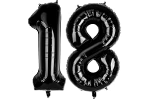 ONLYQIQIU Black Large Numbers 18 Balloons, 40 Inch Big Helium Foil Number Balloons, 2 Pcs Digital Balloons for Girls Boys 18th 81st Birthday Party Decorations/Anniversary Party Supplies (Number 18, Black)