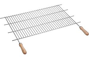 Sauvic 02757 - Parrilla Barbacoa Inoxidable Recortable, con Mangos de Madera, 18/8 70 x 40 cm