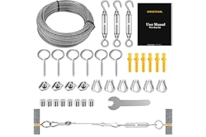 OWSYTOOL Wire Rope Kit 20M 2mm, 304 Stainless Steel wire with Turnbuckles, Vinyl Coated Garden Wire for Climbing Plants, String Lights Hanging, Outdoor Camping, Trellis, Clothes line (20M 2MM)