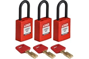BRADY Candado de Nailon Safekey, 38mm x 84mm x 19mm, Rojo, Paquete de 3