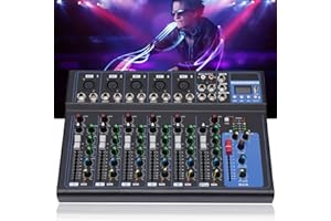 KINDPACK Futchoy Table de mixage USB Bluetooth 7 canaux Live Studio Audio Table de mixage DJ Console Amplificateur DJ Table de mixage DJ