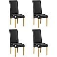 1home Faux Leather Dining Chairs with Solid Wooden Legs, Padded Seat and Curved Backrest, Easy to Clean Waterproof Chairs, Set of 2, Ideal for Kitchen, Living Room, and Study, Black