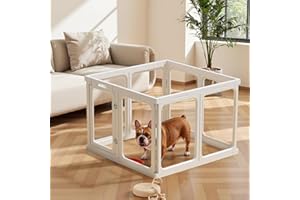 Gardner Pet Acrylic Pet Playpen, Transparent Dog Pen Indoor with Door, Puppy Pen Easy Assemble & Cleaning, Transparent Dogs Fence Indoor, Suitable for Puppy/Cat/Small Animals, 61 cm H (8 Panel, White)
