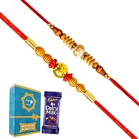 Maalpani Handcrafted Multicolour Small 2 Bead Rakhi Set with Chocolate
