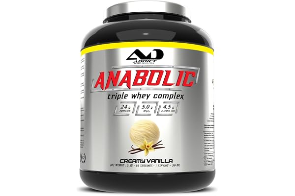 Addict sport nutrition - Tri whey 80% Anabolic triple whey - Protéine de lactosérum concentrée, isolée et hydrolysée - Protéine pure - BCAA - Croissance musculaire et récupération - 2kg - Vanille