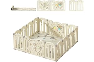 ZKIPRM Box bambini con materassino, Box bambini pieghevole, Oversize recinto per bambini, Recinto bambini con chiusura a chiave, Tappetini per gattonare, Giocattoli, Materiale sicuro HDPE (12 Pannelli)