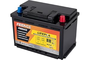 ‎FEENCE Feence 12V 100Ah Mini LiFePO4 Batterie,Kleiner & Leichter Lithium Batterie mit 100A BMS für Wohnmobile, Solar-Marine-Golfwagen, Energieversorgung, Notfall, Unterstützungsserie und parallel