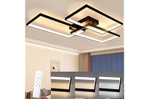CBJKTX Lampa sufitowa LED do salonu - Czarna lampa sufitowa 80CM 72W, nowoczesna, regulowana z pilotem, prostokątny design metalowy, do sypialni, pokoju dziecięcego, kuchni.