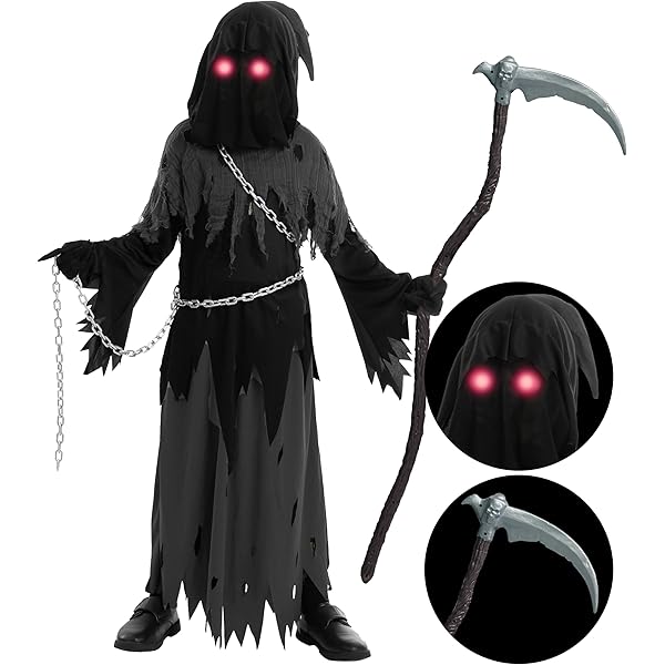 Costume Tristo Mietitore Bambini XL (12-14 Anni) – Completo Con Veste, Falce, Occhiali E Guanti Per Halloween