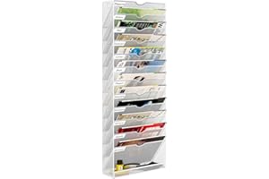 PAG-Mass 13-Tier Wall Magazine File Organizer Hanging,A4 Wall Mounted Document Holder Paper Storage Organiser For Office Home School,White