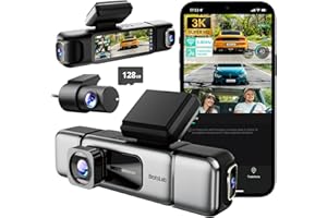 BOTSLAB 3K 4 Canali Dash Cam, Telecamera Anteriore 3K/4K e Telecamera per Auto 1080p*3 Sinistra Destra Interna, Dash Cam a 560° per Auto, 5,8GHz WiFi,GPS, Controllo Vocale, Scheda SD da 128 GB Inclusa