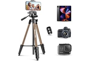 UBeesize Trépied pour appareil photo, 163 cm, portable, avec télécommande et support de téléphone, trépied photo en aluminium pour enregistrement vidéo, streaming en direct, compatible avec téléphone