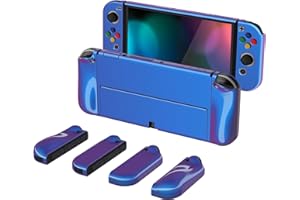 PlayVital Cover Custodia per Nintendo Switch OLED, Grip Ergonomico Intercambiabile per Joycon, Copertura Protettiva Rigida Accessori per Switch OLED&Copri Analogici/Tasti-Camaleonte Viola Blu