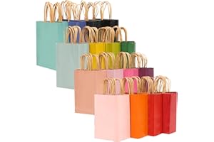 Gcardist Medium 32Pcs Kraft Bags With Handles 27x20x12cm Gift Bags 16 Different Senior Color Bags Multiple Uses (10.5x7.6x4.75Inch, Medium Size)