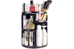 ELOKI Makeup Organiser, 360 Degree Rotating Beauty Organiser for Cosmetic Perfume Jewellery, Revolving Make Up Storage with 7 Adjustable Layers on Stand Spinning for Vanity Table Bedroom, Black