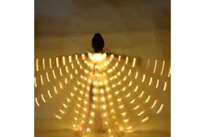 TOABOA Bauchtanzflügel 360 Grad LED Isis Flügel 2 Modi Lichtsteuerung LED Flügel Kinder mit 20-100cm Teleskopstäben Schmetterlingsflügel Kinder LED für Bühnenshow Halloween Weihnachtsfeier (Gelb)