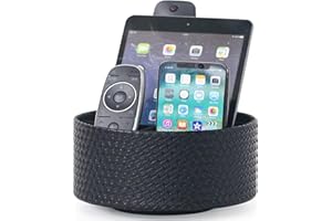 Neateam Soporte de Mando a Distancia Giratorio 360°, Organizador de Mando a Distancia Circular de Cuero de PU con 5 Compartimentos, Organizador de Escritorio Portabolígrafos de Oficina Negro