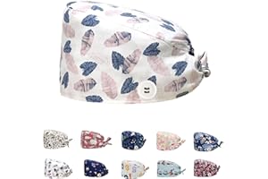 Siribelle Calot Chirurgien Femme Homme Casquette Bloc Opératoire Réglable Respirant Lavable Cheveux Long Bonnet avec Bouton